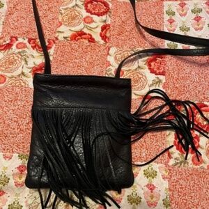 Margot Black Leather Fringe Mini Crossbody Bag